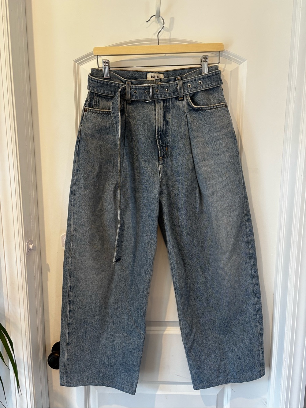 Agolde Pleated 90s High-Rise Wide-Leg Denim Paperbag Organic Cotton Jeans